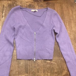 Purple ribbed long sleeve with zipper on the front